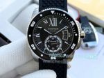 Calibre De Cartier Black Rubber Strap Black Dial Watch Replica 42